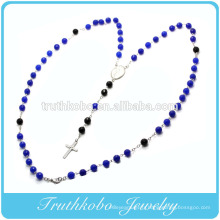 Religieux dernière conception en plastique 8mm collier de chaîne de perles vertes et noires avec des conceptions de charme de croix en acier inoxydable TKB-N120